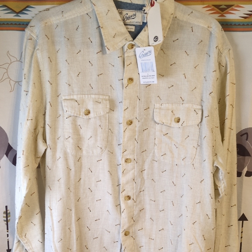 Grayers Cream Button-Up Shirt with Small Brown Print